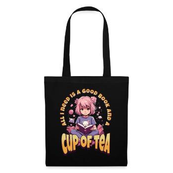 Cup of Tea - Kawaii Anime Girl for Bookworms - Tote Bag - black - Front