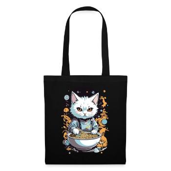 Katze Liebt Ramen Nudelsuppe Ästhetisches Design - Stoffbeutel - Schwarz - Vorne