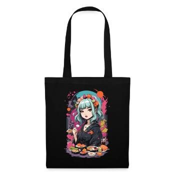 Anime Sushi e-Girl Goth Pastel Style Design - Stoffbeutel - Schwarz - Vorne