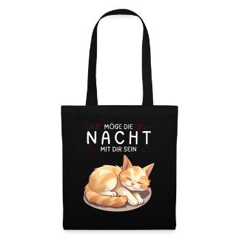 Möge die Nacht mit dir sein - Schlafshirt Katze - Stoffbeutel - Schwarz - Vorne