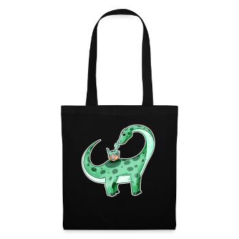 Dinosaure avec bébé dinosaure - Dino - Sac en tissu - noir - Devant