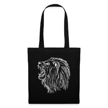 Lion rugissant - Blanc - Sac en tissu - noir - Devant