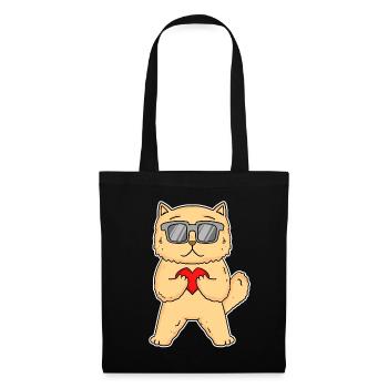 Chat avec coeur et lunettes - Motif de chat persan - Sac en tissu - noir - Devant