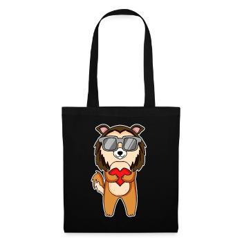 Hund mit Herz und Brille - Stoffbeutel - Schwarz - Vorne