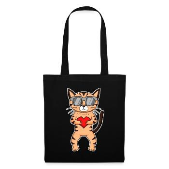 Cat with Heart and Glasses - Maine Coon Cat - Tote Bag - black - Front