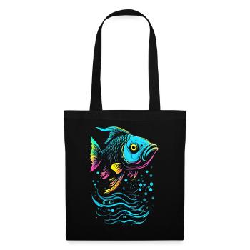 Poisson Vecteur Art Néon Lueur - Sac en tissu - noir - Devant