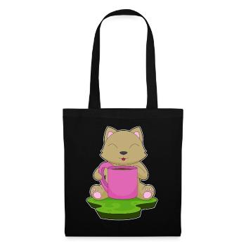 Katze Kaffee Becher - Stoffbeutel - Schwarz - Vorne