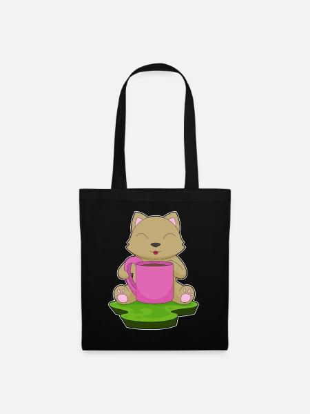 Katze Kaffee Becher - Stoffbeutel - Schwarz
