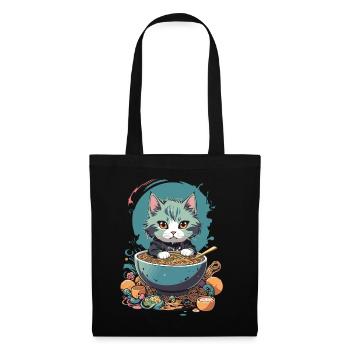 Kawaii Katze Ramen Pastell Japan Design - Stoffbeutel - Schwarz - Vorne