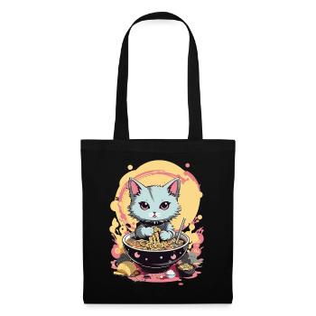 Chat Ramen Japon Esthétique pastel - Sac en tissu - noir - Devant
