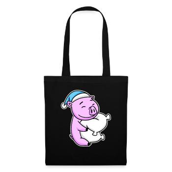 Cochon avec oreiller et bonnet somnolent - Sac en tissu - noir - Devant