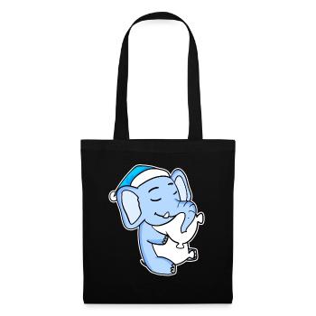 Éléphant avec oreiller et bonnet somnolent - Sac en tissu - noir - Devant