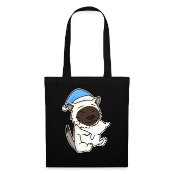 Sleeping Tired - Cat with Pillow and Sleepy Cap - Tote Bag - black - Front