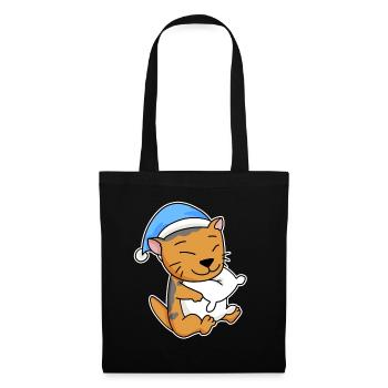 Sleeping Tired - Cat with Pillow and Sleepy Cap - Tote Bag - black - Front