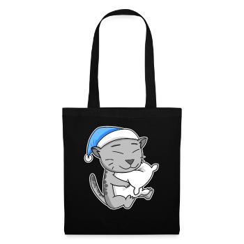 Sleeping Tired - Cat with Pillow and Sleepy Cap - Tote Bag - black - Front