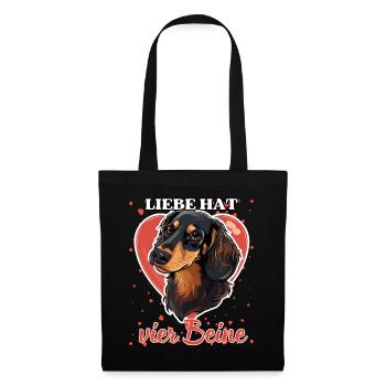 Liebe hat vier Beine - Lustige Dackel Liebe - Stoffbeutel - Schwarz - Vorne