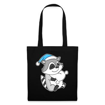 Raton laveur avec oreiller et bonnet somnolent - Sac en tissu - noir - Devant