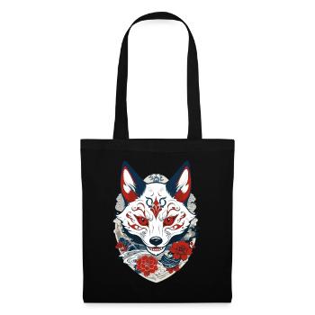 Japanischer Kitsune Yokai Ukiyo-E Streetwear - Stoffbeutel - Schwarz - Vorne