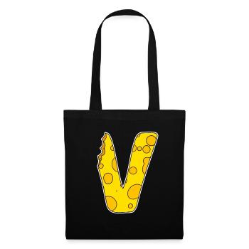Letter V - Initial Letter V - Cheese Motif - Tote Bag - black - Front
