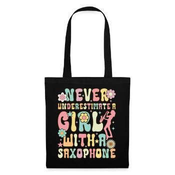 Saxophon Girl Saxophonistin - Stoffbeutel - Schwarz - Vorne