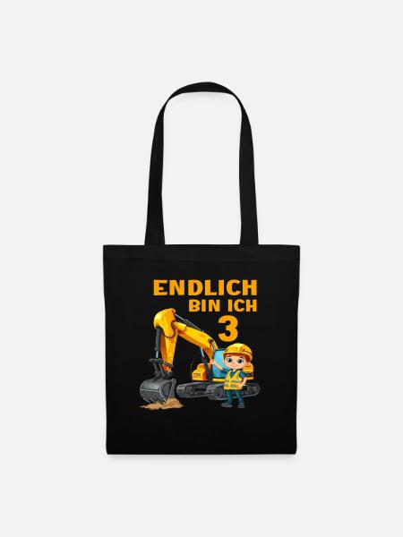 Bagger 3 Geburtstag Baggern Baggerfahrer 3 Jahre - Stoffbeutel - Schwarz
