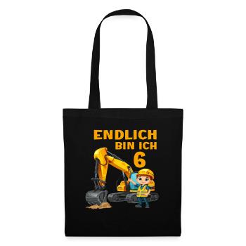 Baggerfahrer 6 Geburtstag Baggern 6 Jahre Bagger - Stoffbeutel - Schwarz - Vorne