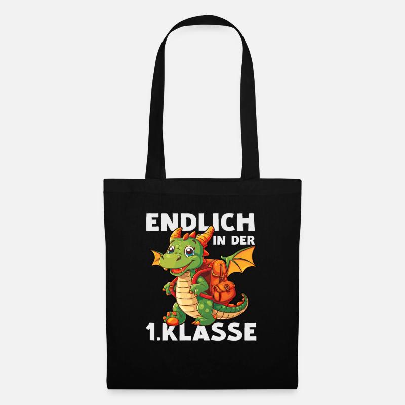 Drache 1 Klasse Einschulung Schule Drachen Spruch - Stoffbeutel - Schwarz
