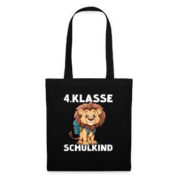4 Klasse Löwe Schulkind Schüler Löwen Löwin - Stoffbeutel - Schwarz - Vorne