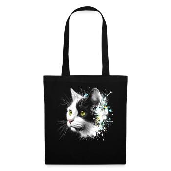 Cool cat head with colorful paint splashes - Tote Bag - black - Front