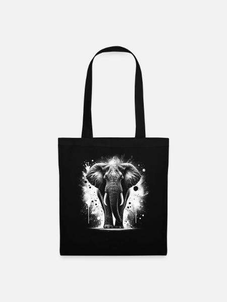 Elephant as a portrait with cool paint splashes - Tote Bag - black