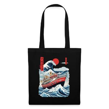 Ukiyo-E Bateau De Pêche Mer Vague Japon Streetwear - Sac en tissu - noir - Devant