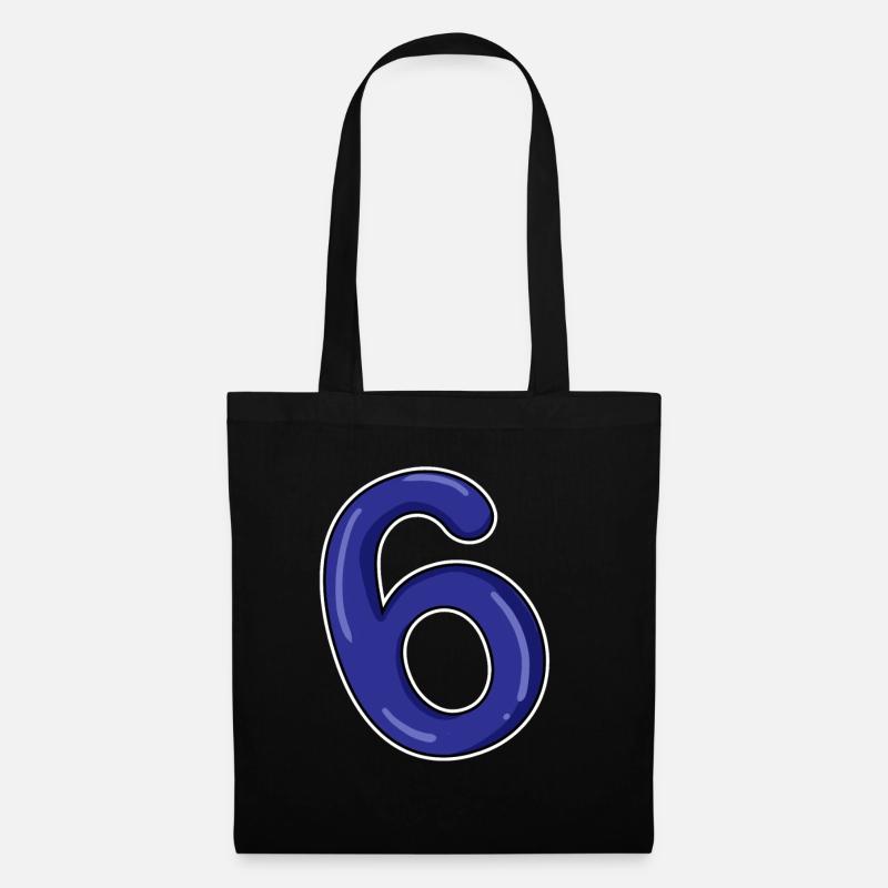 Nummer 6 Zahl Blau - Stoffbeutel - Schwarz