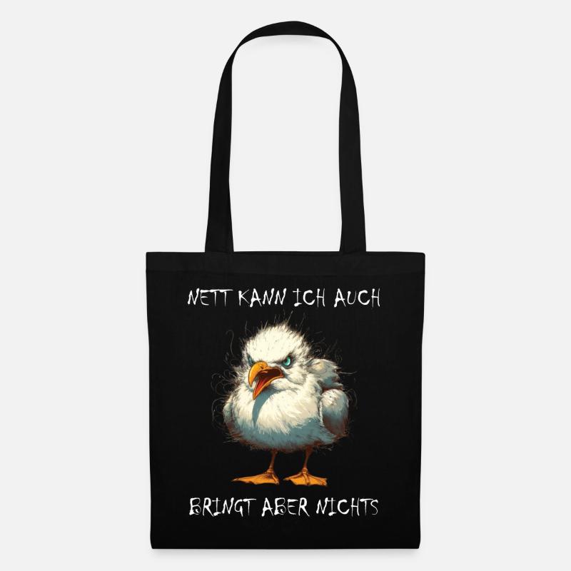 Möwe - Nett kann ich auch, bringt aber nix, Spruch - Stoffbeutel - Schwarz