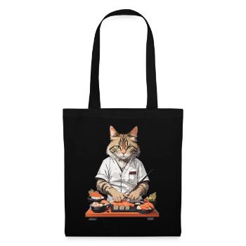 Katzen Sushi Meister Lustiges Japan Food Design - Stoffbeutel - Schwarz - Vorne