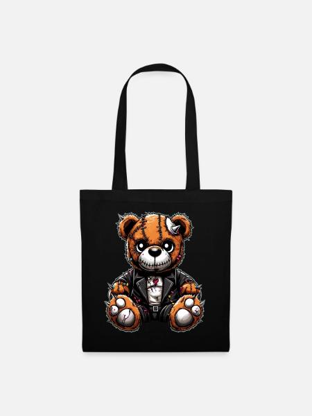 Punk-Rebell Plüsch Teddybär - Stoffbeutel - Schwarz