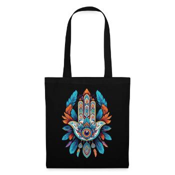 Spirituelle Hamsa Hand Mandala Federn - Stoffbeutel - Schwarz - Vorne