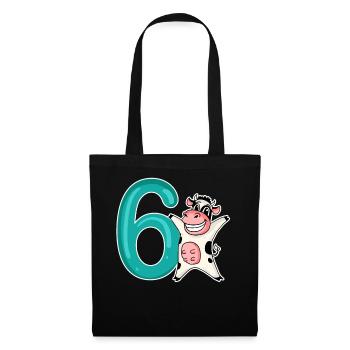 6th Birthday Motif Cow - Six Years Old - Tote Bag - black - Front