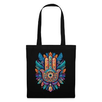 Spirituelle Hamsa Hand Federn Aesthetic Design - Stoffbeutel - Schwarz - Vorne
