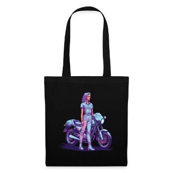 80er Retro Motorrad Biker Vintage Design - Stoffbeutel - Schwarz - Vorne
