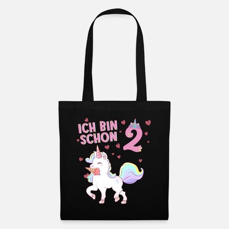 ich bin schon 2 Einhorn  - Stoffbeutel - Schwarz