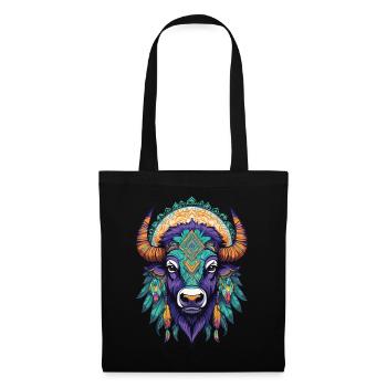 Bison Bull Dream Catcher Mandala Design - Tote Bag - black - Front