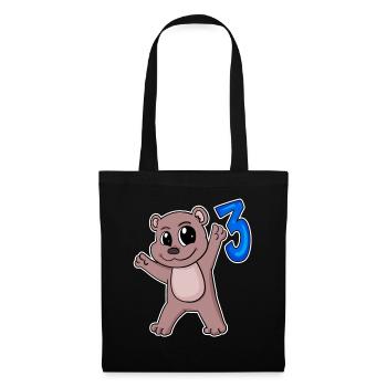 Ours motif 3e anniversaire - Trois ans - Sac en tissu - noir - Devant