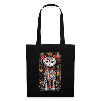 Mexikanische Blumen Katze Hauskatzen Besitzer - Stoffbeutel - Schwarz - Vorne