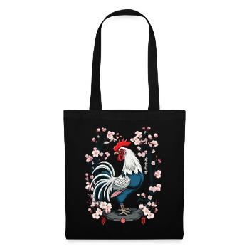 Asian Rooster Cherry Blossoms Aesthetic Design - Tote Bag - black - Front