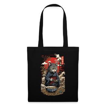 Funny Cat Mange Soupe De Nouilles Japonaises Ramen - Sac en tissu - noir - Devant