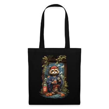 Vintage Art raton laveur chien saké japonais - Sac en tissu - noir - Devant