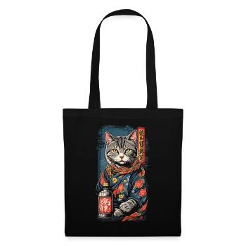 Chat dans le saké japonais affiche Art Vintage - Sac en tissu - noir - Devant