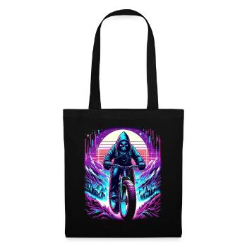 Skelett Fatbiker Synthwave Retro Fahrrad Fahrer - Stoffbeutel - Schwarz - Vorne