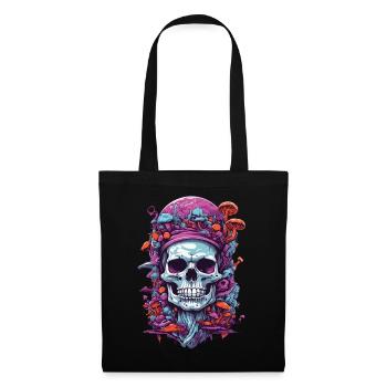 Psychedelic Art und Wald Pilze Skull Design - Stoffbeutel - Schwarz - Vorne