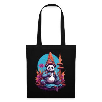 Pandabär Psychedelic Art Musik Festival Wald Pilze - Stoffbeutel - Schwarz - Vorne